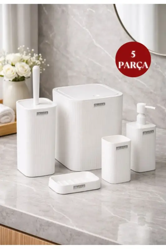 Mina White Striped Square Bathroom Set - 1
