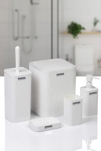 Mina White Striped Square Bathroom Set - 3