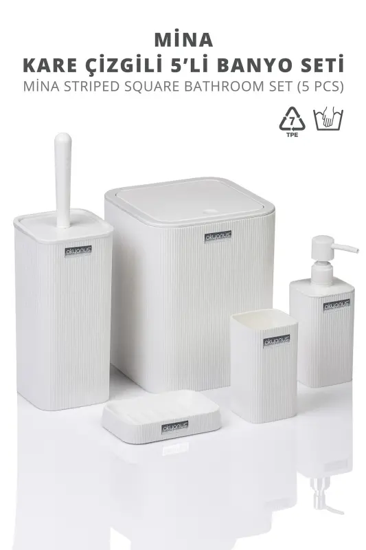 Mina White Striped Square Bathroom Set - 6