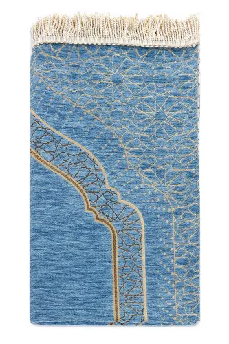 Minaret Patterned Chenille Rug with Lining - Blue - 1