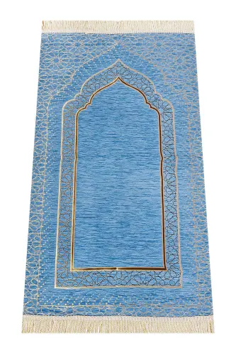 Minaret Patterned Chenille Rug with Lining - Blue - IHVAN ONLINE (1)
