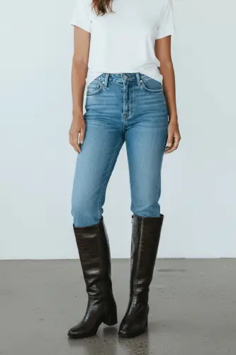 Mindy Kahverengi Kroko Deri Topuklu (5 cm. Topuklu ) Yanı Fermuarlı Günlük Kullanım Çizme-Kahve Kroko - 3