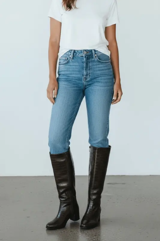 Mindy Kahverengi Kroko Deri Topuklu (5 cm. Topuklu ) Yanı Fermuarlı Günlük Kullanım Çizme-Kahve Kroko - 3