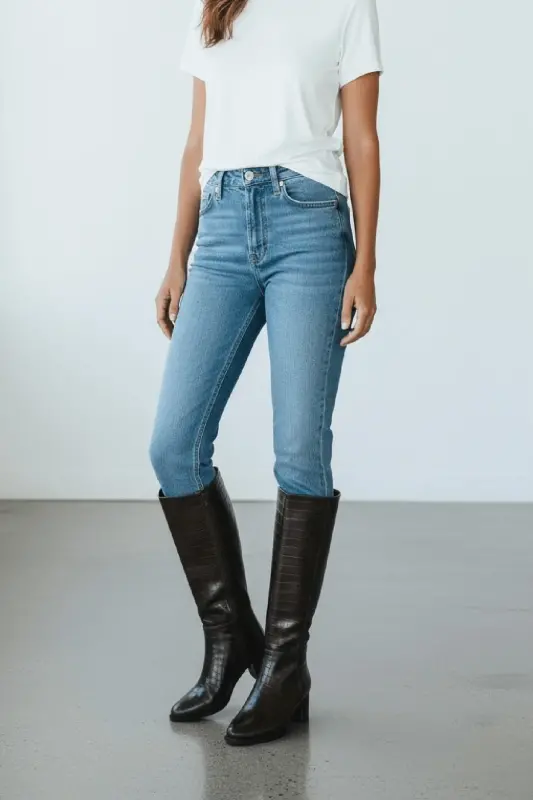 Mindy Kahverengi Kroko Deri Topuklu (5 cm. Topuklu ) Yanı Fermuarlı Günlük Kullanım Çizme-Kahve Kroko - 4