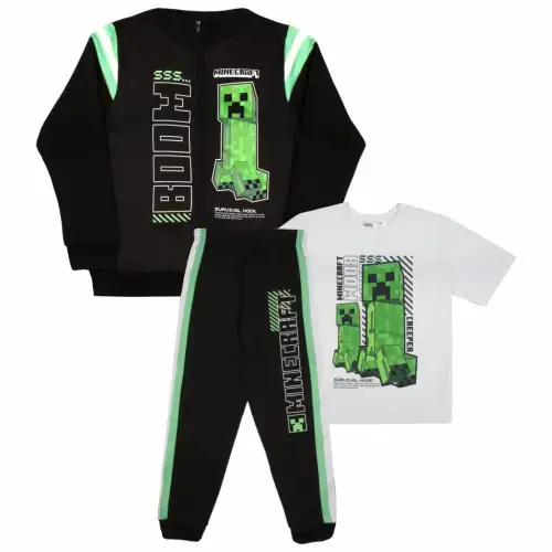 Minecraft Creeper Boys 3 Piece Tracksuit Pants Set - Zip Up Tracksuit, Short Sleeve T-Shirt, and Active Jogger Sweatpants Bundle Set for Kids and Toddlers (Size 4-16) - 10