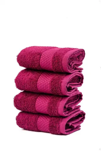 | Minerva | 100% Cotton 4-Piece Guest/Kitchen Towel Set-BORDEAUX 