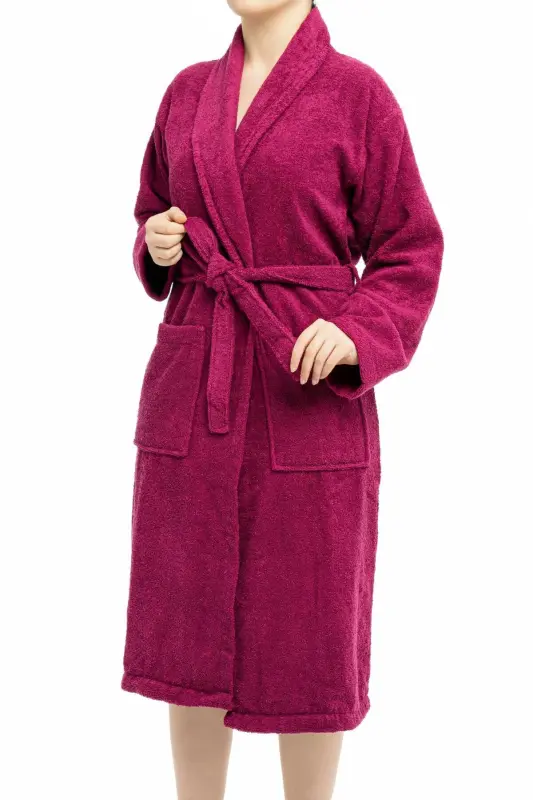 | Minerva | 100% Cotton Women's / Men's Unisex Bathrobe - Burgundy - SOLEY