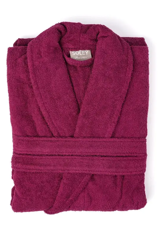 | Minerva | 100% Cotton Women's / Men's Unisex Bathrobe - Burgundy - 7