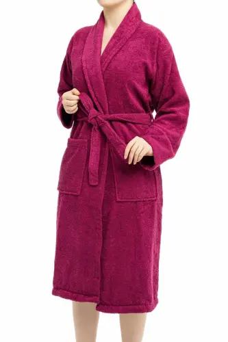 | Minerva | 100% Cotton Women's / Men's Unisex Bathrobe - Burgundy - 1