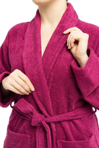 | Minerva | 100% Cotton Women's / Men's Unisex Bathrobe - Burgundy - SOLEY (1)