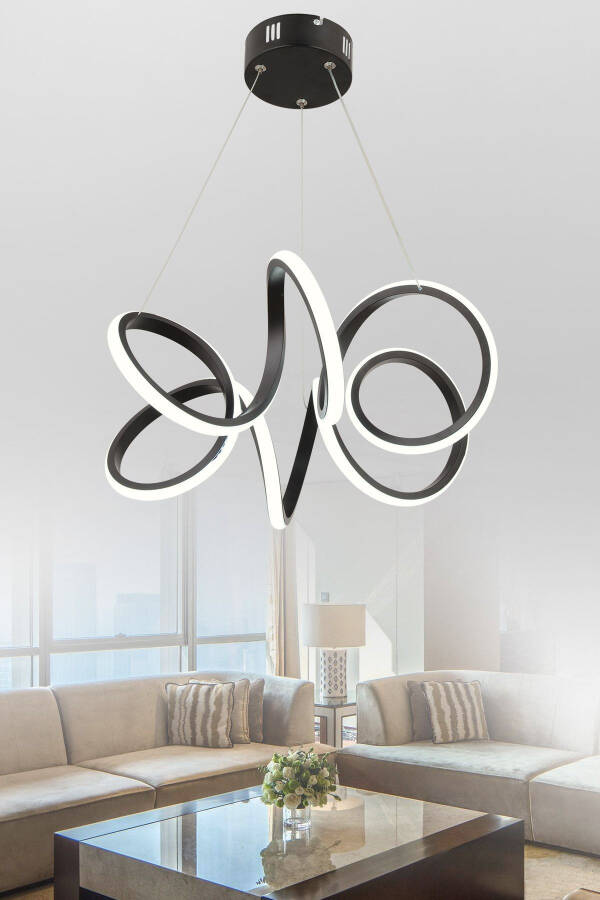Minerva Black Modern Pendant White Light Living Room Kitchen Hall Led Chandelier - 1