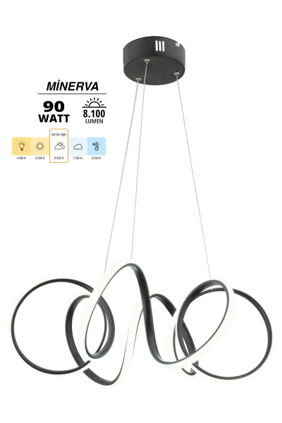 Minerva Siyah Modern Sarkıt Beyaz Işık Salon Mutfak Oda Hol Ledli Avize - Siyah - DEKORLUNA (1)