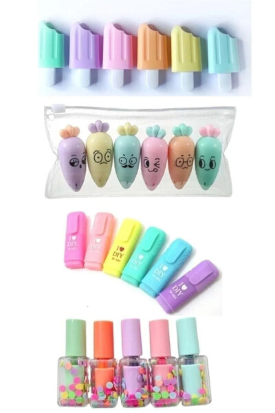 Mini 4 Piece Fluorescent Pen Set - Ice Cream - Cute Carrot - Mini Pen - Nail Polish Ege Photocopy Set - 1