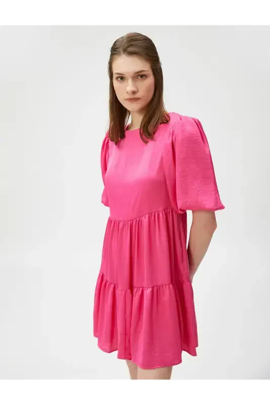 Mini Balloon Sleeve Dress Short Tiered-FUCHSIA - KOTON