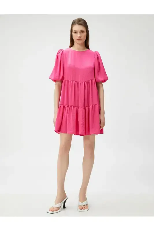 Mini Balloon Sleeve Dress Short Tiered-FUCHSIA - 3