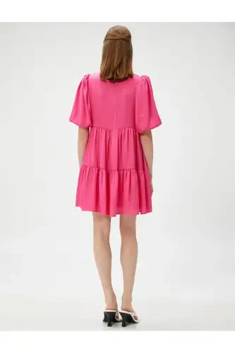 Mini Balloon Sleeve Dress Short Tiered-FUCHSIA - 4