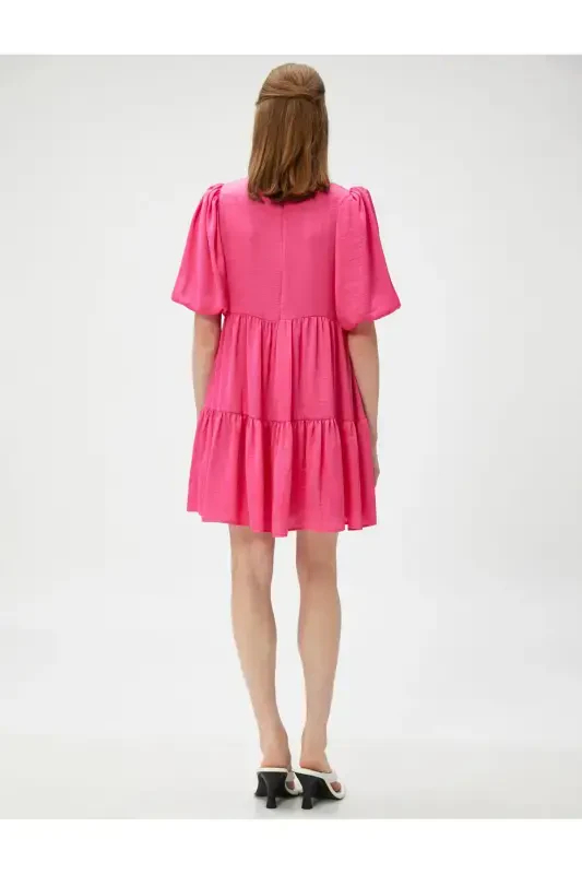 Mini Balloon Sleeve Dress Short Tiered-FUCHSIA - 4