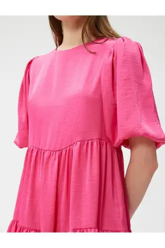 Mini Balloon Sleeve Dress Short Tiered-FUCHSIA - 5