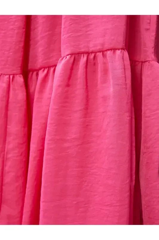 Mini Balloon Sleeve Dress Short Tiered-FUCHSIA - 6