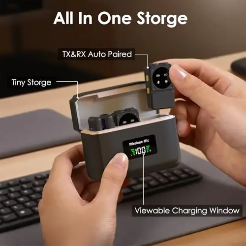 Мини беспроводной петличный микрофон для iPhone iPad Android с разъемом Lightning/USB-C, 80 часов работы, шумоподавление, петличный микрофон для записи, всенаправленный микрофон для видео, Tiktok, Youtube, Vlog - 5