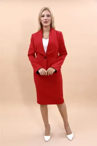 Mini Blazer & Pencil Skirt Set - Red - 5
