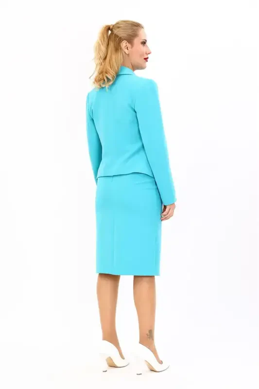Mini Blazer & Pencil Skirt Set - Turquoise - 4