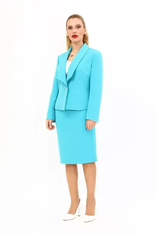 Mini Blazer & Pencil Skirt Set - Turquoise - 5
