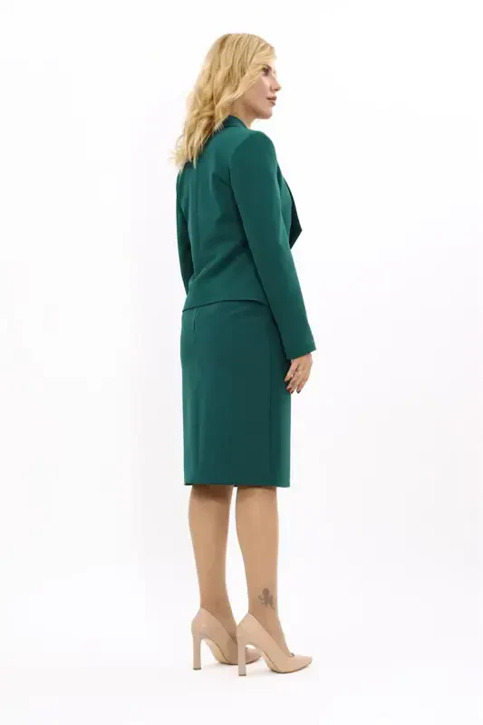 Mini Blazer & Pencil Skirt Suit - Green - 4