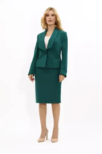 Mini Blazer & Pencil Skirt Suit - Green - 5
