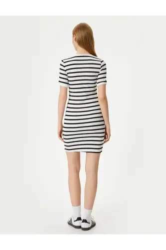 Mini Bodycon Dress Crew Neck Short Sleeve Slim Fit - 4