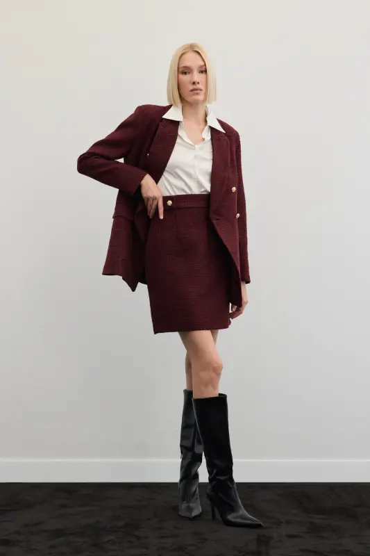Mini Boy Tüvit Etek - Bordo - Bordo - 3