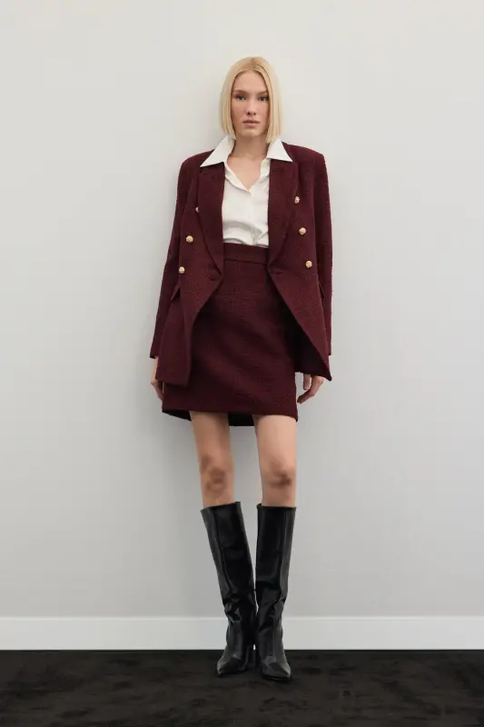 Mini Boy Tüvit Etek - Bordo - Bordo - 5
