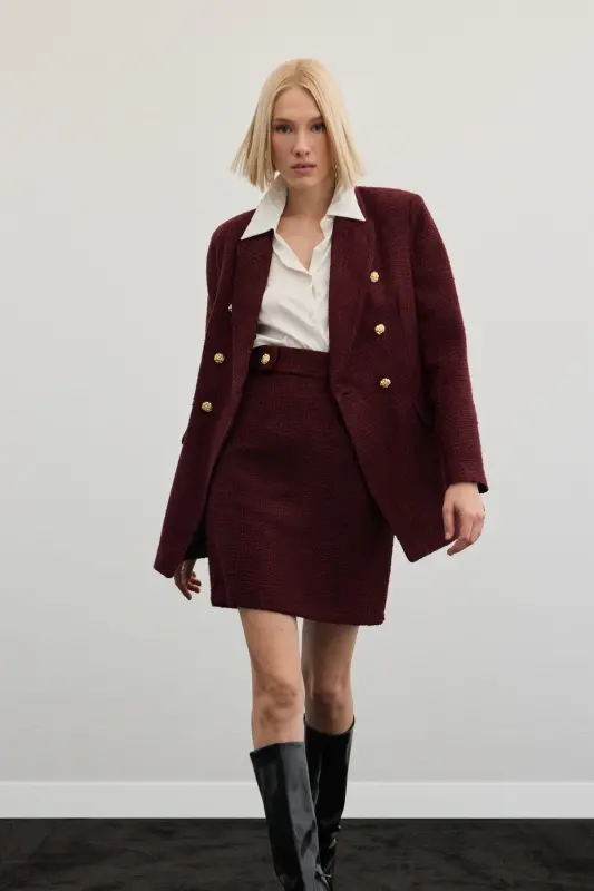 Mini Boy Tüvit Etek - Bordo - Bordo - 6