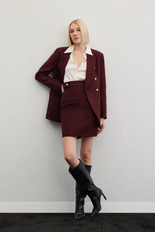 Mini Boy Tüvit Etek - Bordo-Bordo - SATEEN