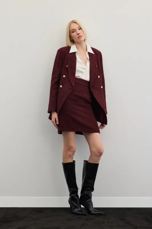 Mini Boy Tüvit Etek - Bordo-Bordo - 2