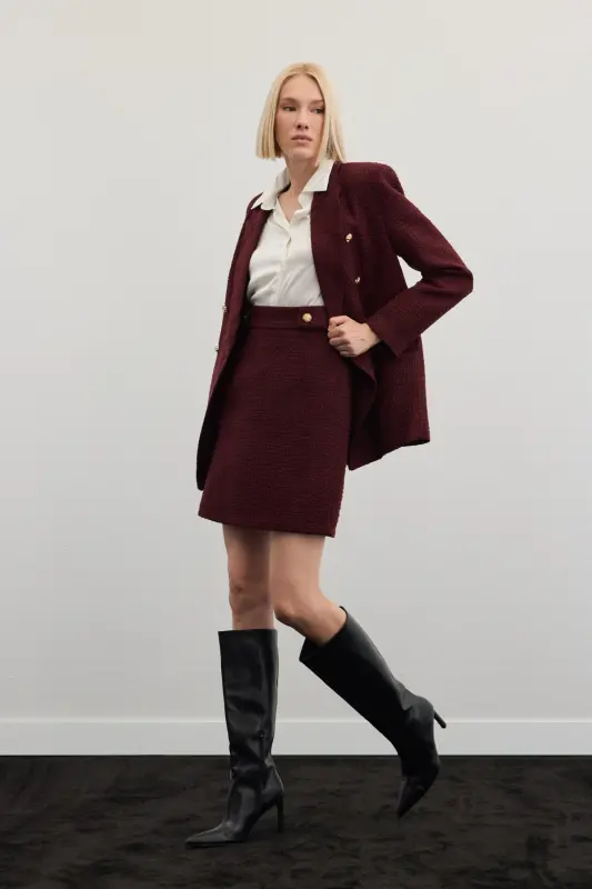 Mini Boy Tüvit Etek - Bordo-Bordo - 4