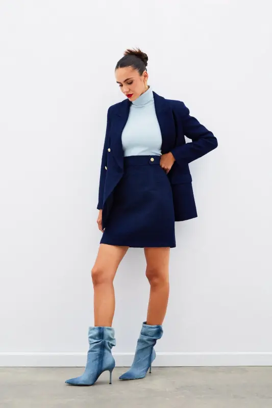 Mini Boy Tüvit Etek - LACİVERT-LACİVERT - SATEEN