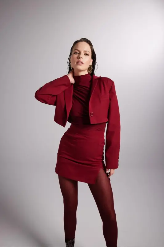 Mini Boy Yirtmaç Detalli Panky Etek Bordo-Bordo - 5