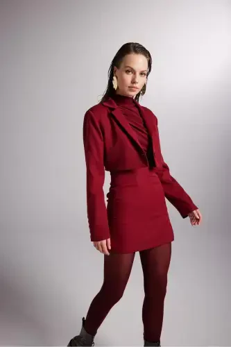 Mini Boy Yırtmaç Detaylı Panky Etek Bordo-Bordo - 3