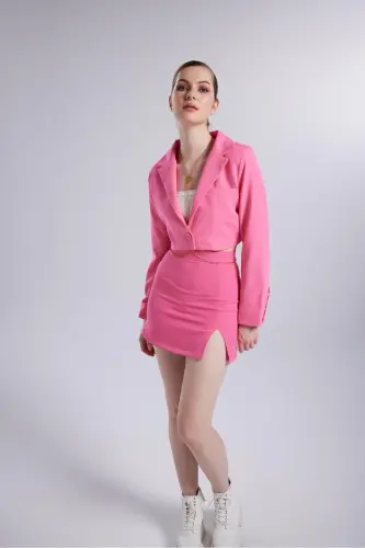 Mini Boy Yırtmaç Detaylı Panky Etek Pembe-Pembe - 2