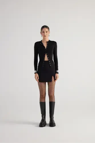 Mini Boy Yırtmaç Detaylı Panky Etek Siyah-Siyah - 1