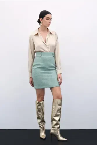 Mini Bo'yli Tvid Yubka - Mint-Mint - 1