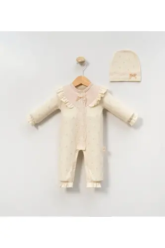 MİNİ CAYZEN KIZ 3-6-9 AY ÇITIR ÇİÇEKLİ %100 Pamuk Tulum Seti-Bej - LIMEBABIES (1)