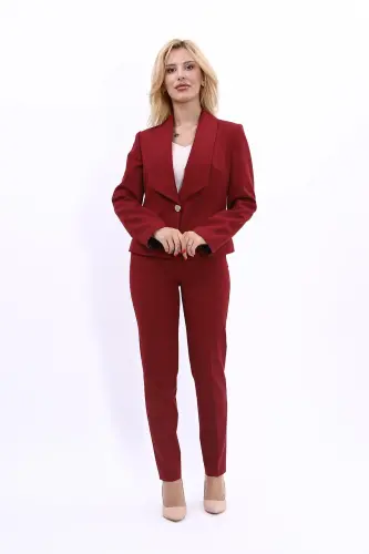 Mini Ceket & Boru Paça Pantolon Takım-bordo-Bordo - 1