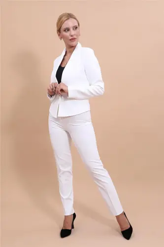 Mini Ceket & Boru Paça Pantolon Takım-Ekru-Ekru - 3