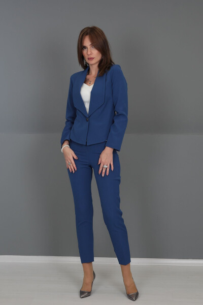 Mini Ceket & Boru Paça Pantolon Takım-indigo-İndigo - 16