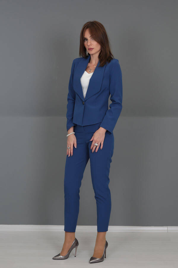 Mini Ceket & Boru Paça Pantolon Takım-indigo-İndigo - 17