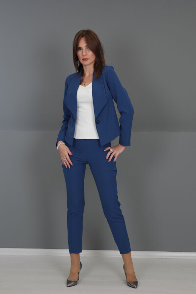 Mini Ceket & Boru Paça Pantolon Takım-indigo-İndigo - 19