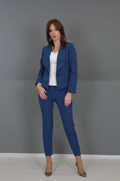 Mini Ceket & Boru Paça Pantolon Takım-indigo-İndigo - 20
