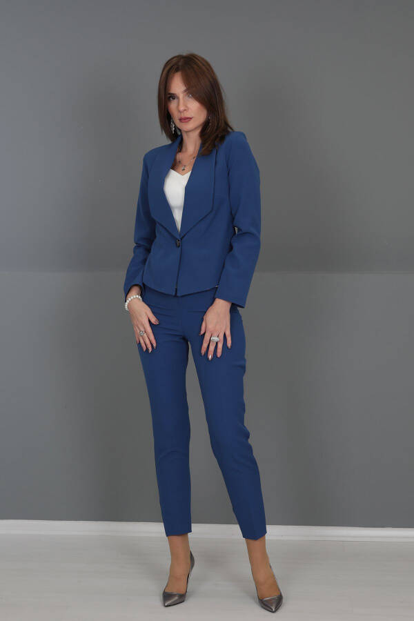 Mini Ceket & Boru Paça Pantolon Takım-indigo-İndigo - 11